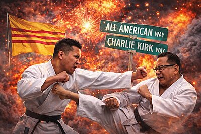 Biển Charlie Kirk Way dưới All American Way